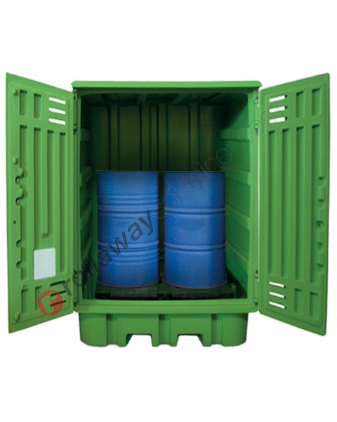 Gefahrstoffdepot aus Polyethylen 1540 x 1600 x 2000 mm mit Auffangwanne für 4 Fässer