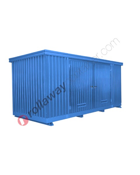 Gefahrstoffcontainer Freifläche aus Stahl mit Auffangwanne und Flügeltüren Maßnahmengruppe 1