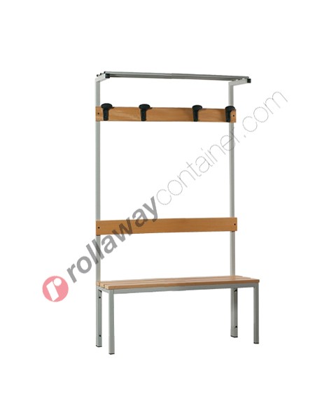 Umkleidebank aus Stahl mit Holzleiste und Hakenleiste 3-Sitzer
