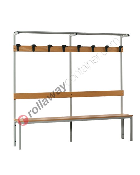 Umkleidebank aus Stahl mit Holzleiste und Hakenleiste 6-Sitzer