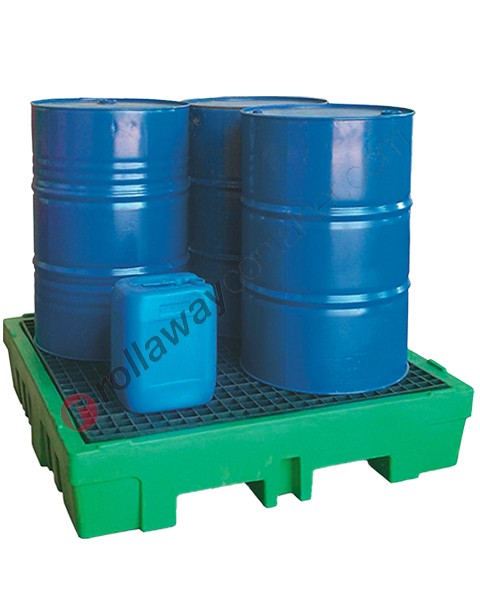 Auffangwanne Kunststoff 260 Liter mit Gitterrost 1320 x 1320 x 270 mm für 4 Fässer