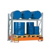 Gefahrstoffregal mit Auffangwanne für 3 Fässer 200 lt horizontal und 3 Fässer 200 lt vertikal