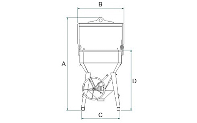 Maße Betonkübel quadratischer mit gerader Auslauf mit Gummischlauf und Handradöffnung kapazität bis 7800 kg