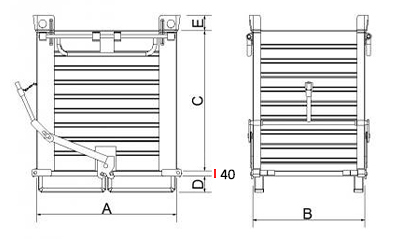 Maße Klappbodenbehälter für stapler mit Doppelboden und kurzer seitlicher Öffnungshebel Kapazität 2000 kg