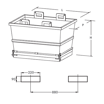 Maße Klappbodenbehälter für stapler mit Öffnungsboden für den Bau mit nur einem Gehäuseboden Kapazität 5100 kg 