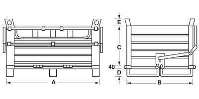 Maße Klappbodenbehälter für stapler mit Doppelboden Kapazität 2000 kg