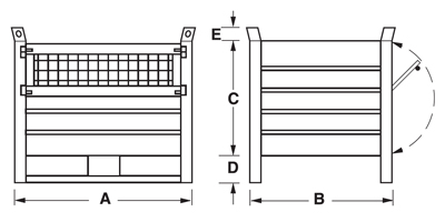 Maße Blechbehälter mit Kufen an lange Seite und Tür aus Gitter