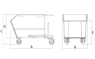 Kippbehälter für Stapler mit 4 Rädern Kapazität 1000-1350-1700 kg zerlegbar