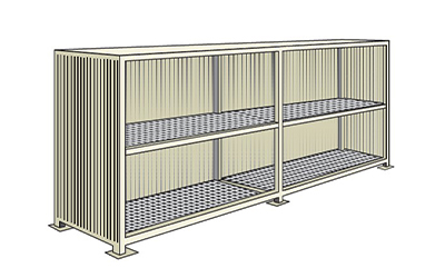 Lagercontainer aus Stahl 6240 x 1450 mm mit Auffangwanne für Fässer 200 lt Grillfläche H 3000