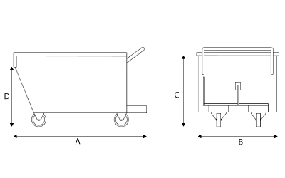 Kippbehälter für Stapler mit 4 Rädern Kapazität 1000-1200-1800 kg aus rostfreier Stahl