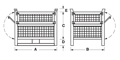 Maße Gitterbehälter mit Kufen an lange Seite und 2 Türen